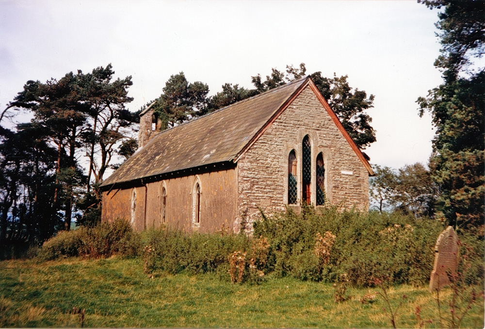 Image of St Illtyd Church with pine trees behind